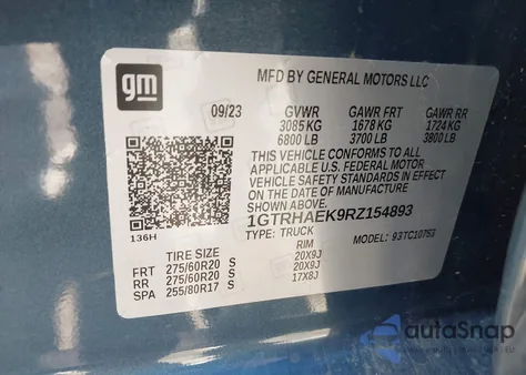 2024 GMC Sierra 1500 2Wd Double Cab Standard Box Pro из США, поврежденный, VIN 1GTRHAEK9RZ154893